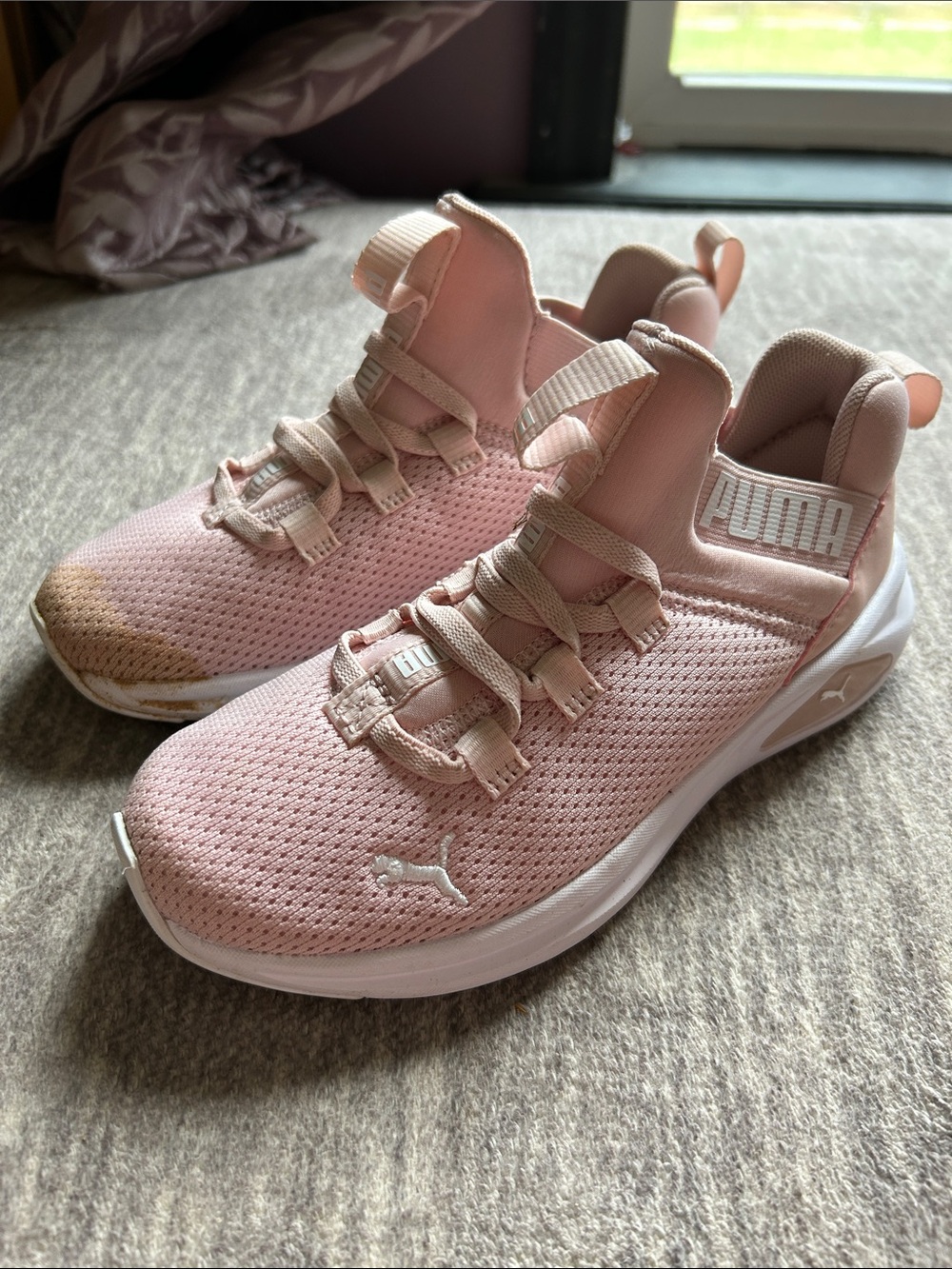 Puma Light Pink Knit Slip-On Sneakers
